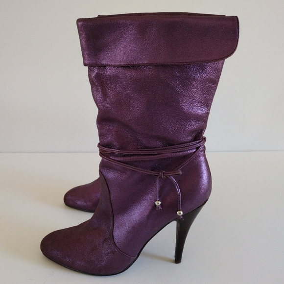 *NaNa Metallic Purple Leather Heeled Pull On Boots Vintage 10 - Picture 5 of 14